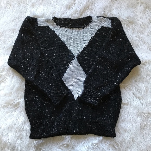 VINTAGE 1990’S BLACK AND SILVER SHIMMER SWEATER - Picture 2 of 6